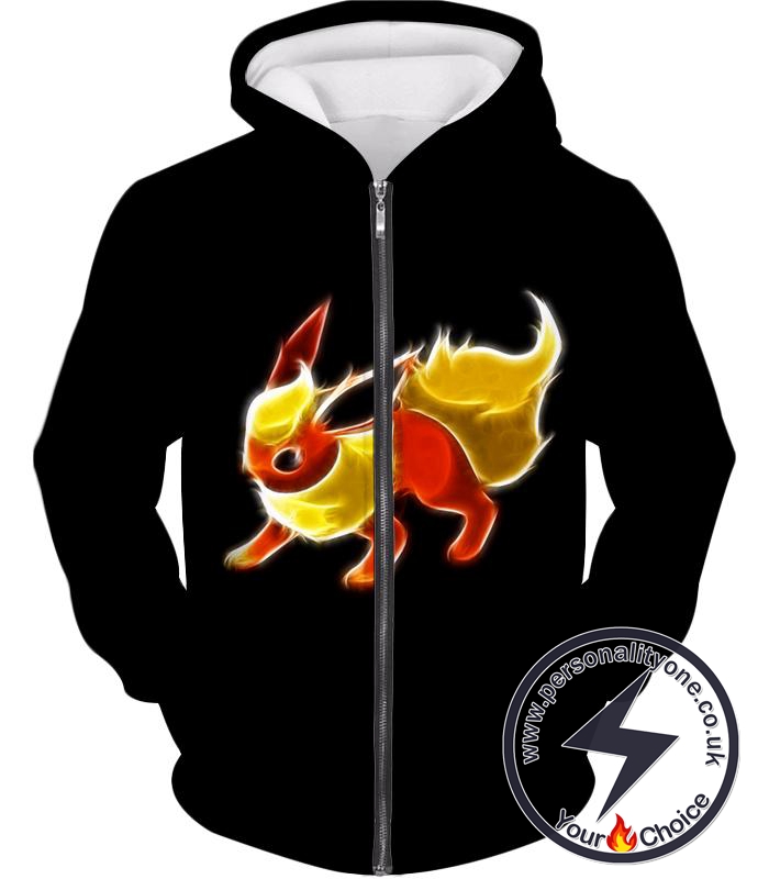 Pokemon Awesome Fire Type Eevee Evolution Flareon Cool Black Zip Up Hoodie